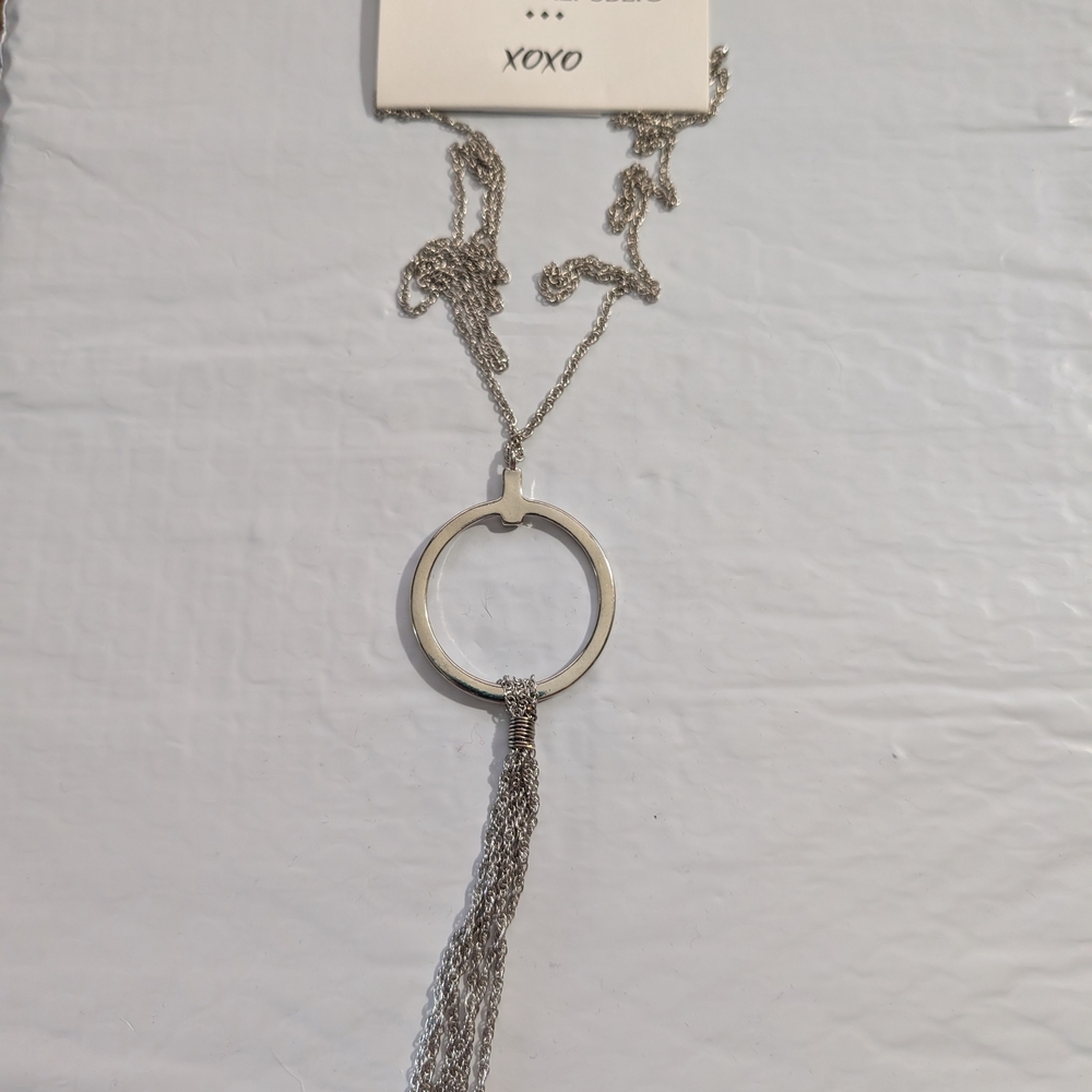Banana Republic Silver Pendant Necklace with Tassel Design